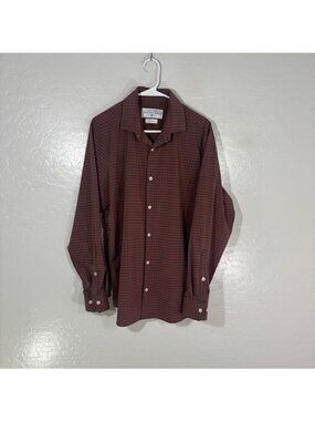Mizzen+Main Leeward Shirt Mens Large Red Gingham Trim Fit Stretch USA Made Dress